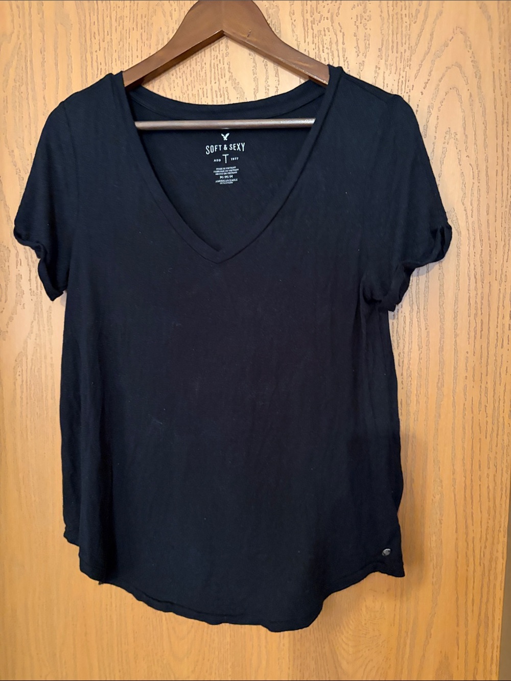 American Eagle Outfitters Black V-Neck Soft & Sexy Tee